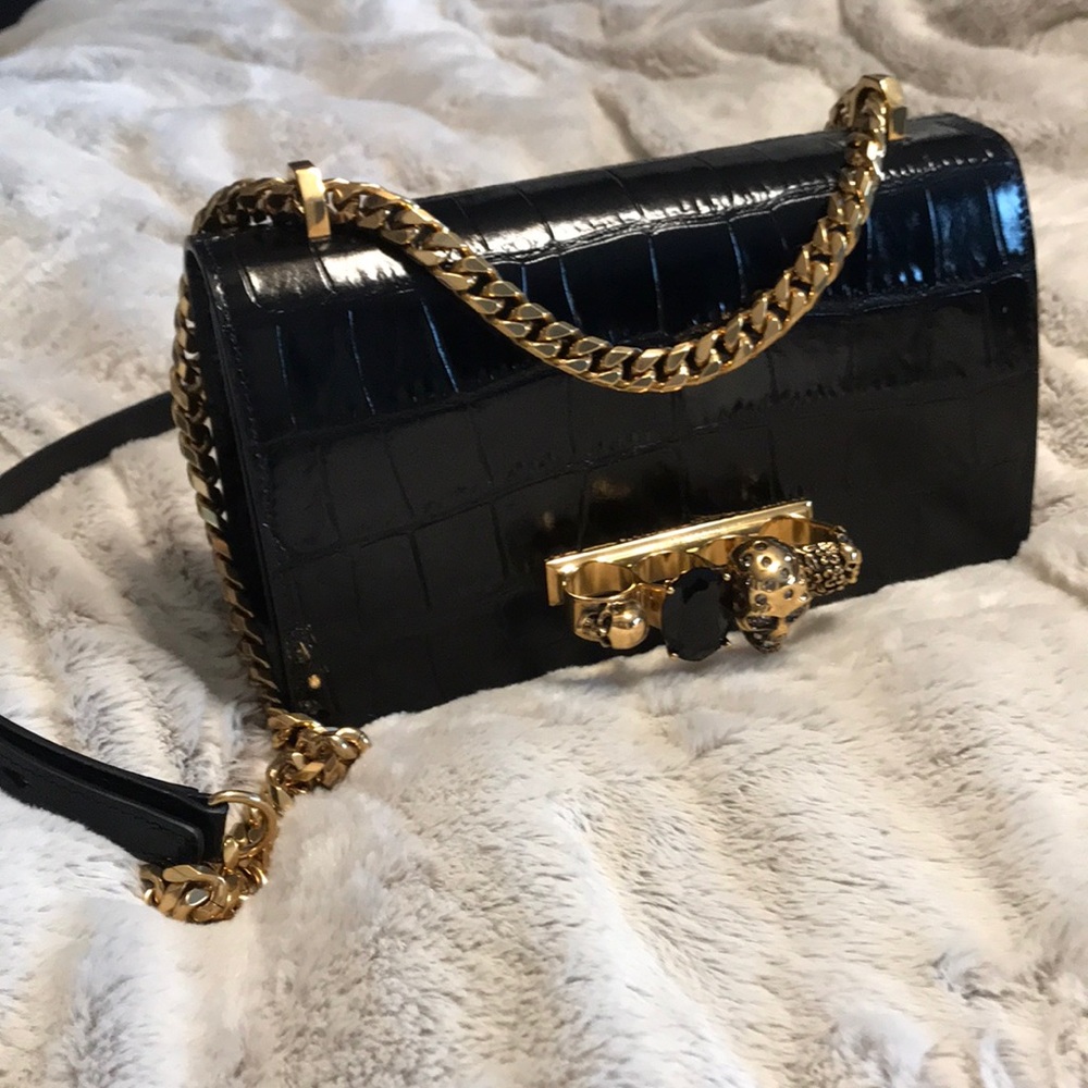 SOLD! Alexander McQueen Black Croc Jeweled Satchel - Picture 2 of 9